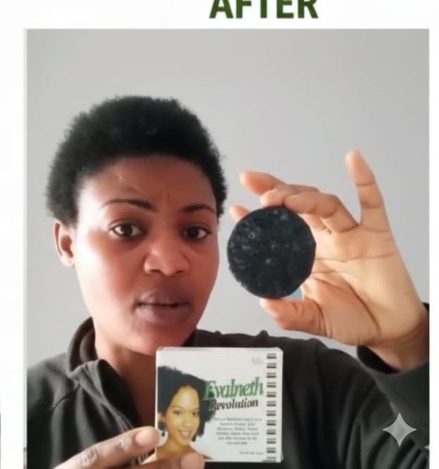 After using Evalneth Revolution — clearer skin, holding face soap