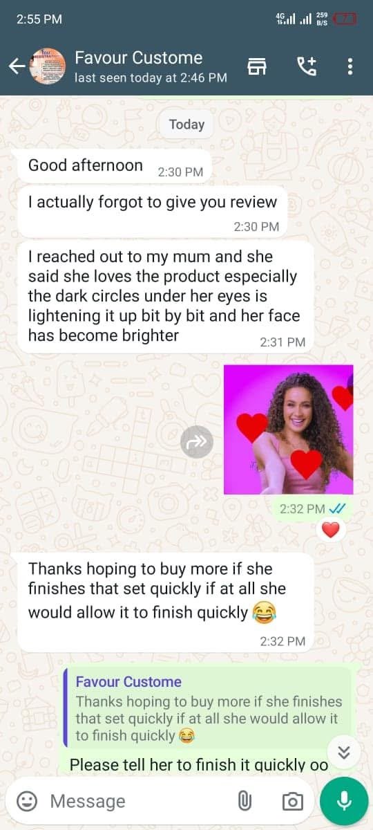 WhatsApp testimonial about receiving package